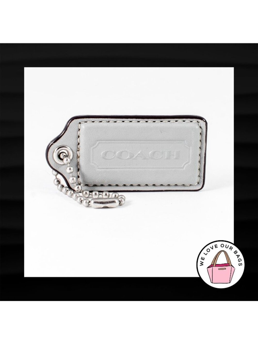 2.5" Large COACH GREY GRAY LEATHER KEY FOB BAG CHARM KEYCHAIN HANGTAG TAG